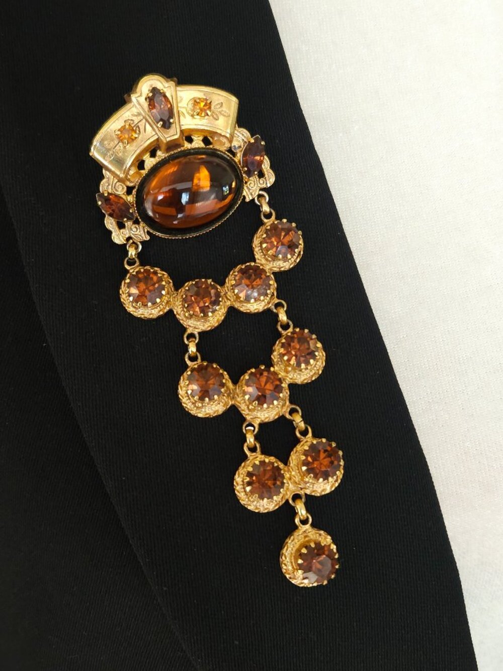 Vintage Robert Rose Signed Root Beer Topaz Rhinestone Pin Pendant